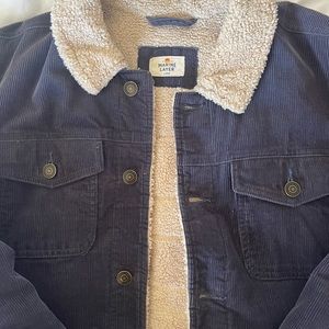 Marine Layer Boise Cord Trucker Sherpa Jacket - Blue Large